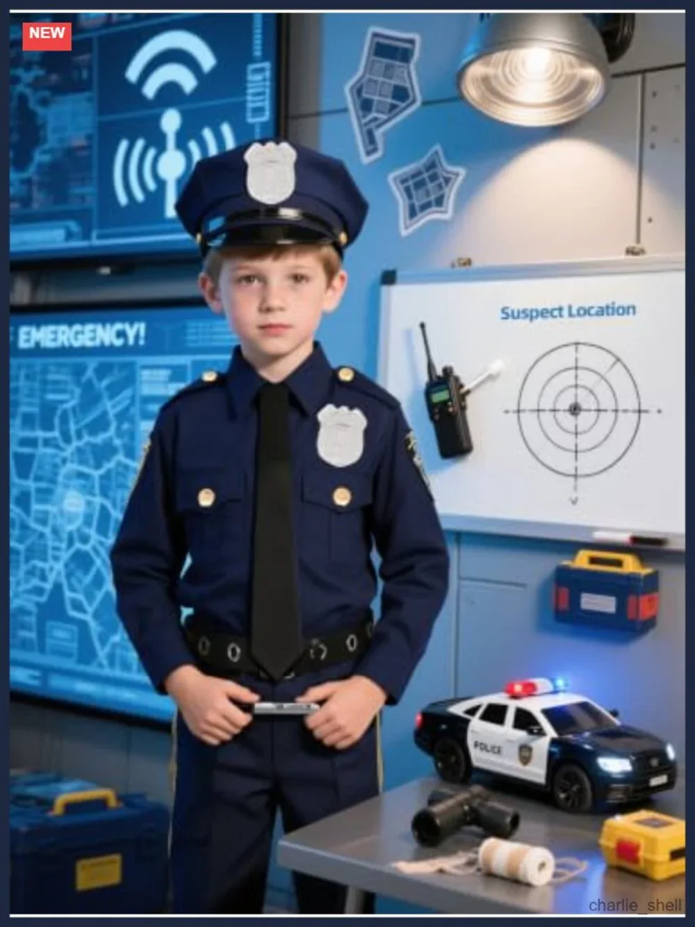 Boys Police Cop Costume 10-Piece Halloween Pretend Play Set Ages 3-12
